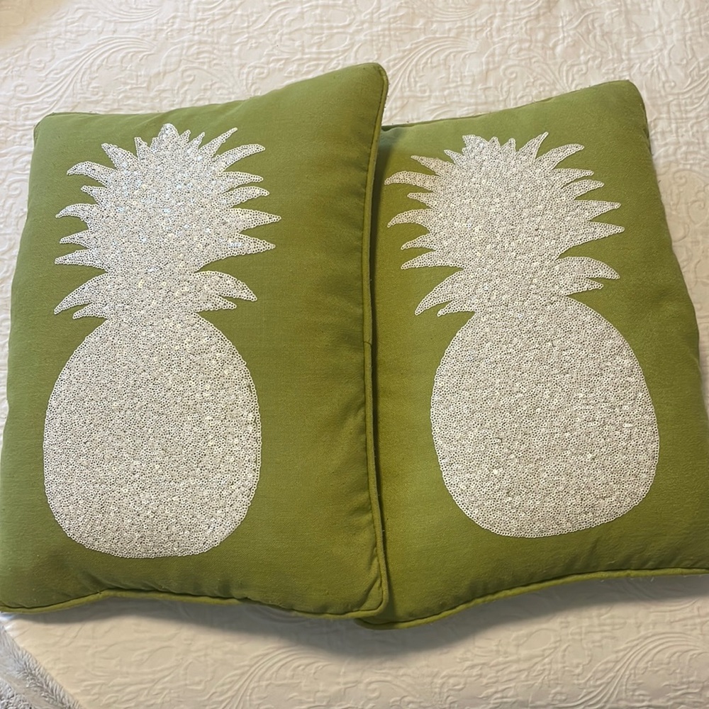 Two Lime Green Pineapple  Feather Pillows 13x17